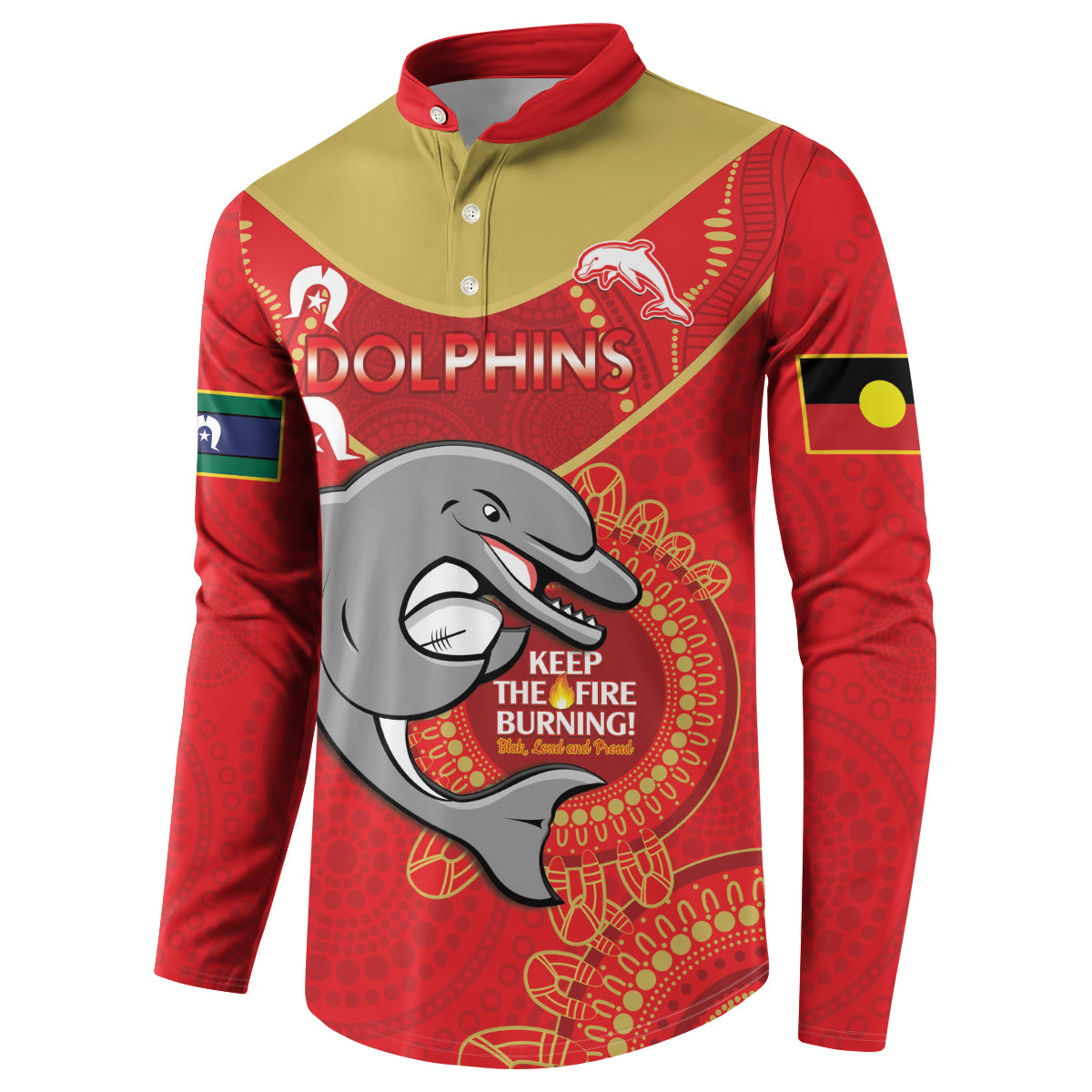 Custom NRL Dolphins NAIDOC Week Button Sweatshirt Keep The Fire Burning Indigenous Art