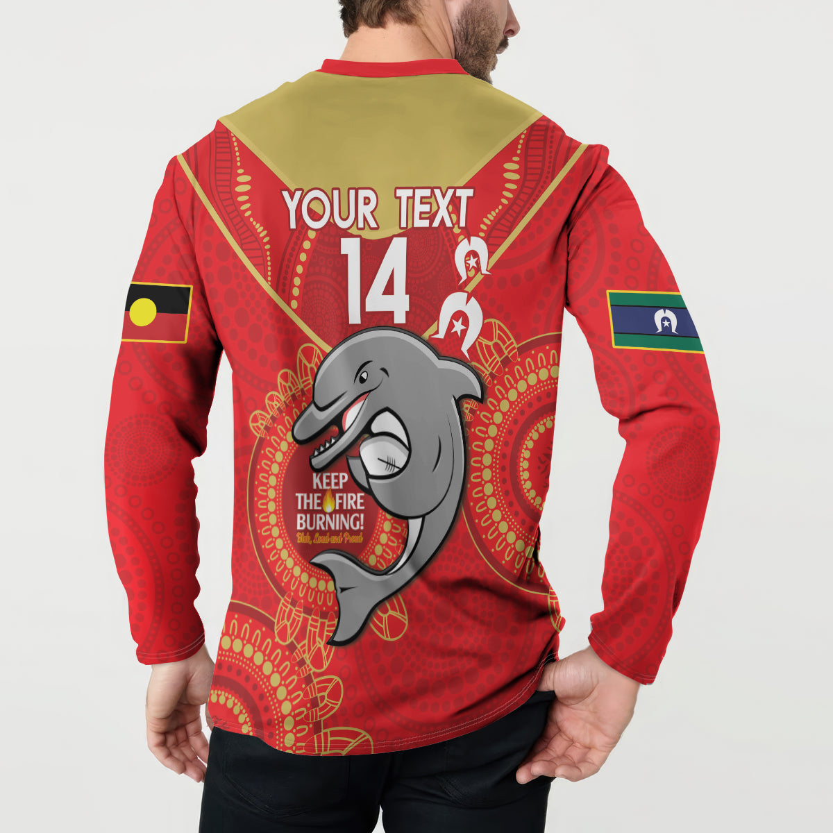 Custom NRL Dolphins NAIDOC Week Button Sweatshirt Keep The Fire Burning Indigenous Art