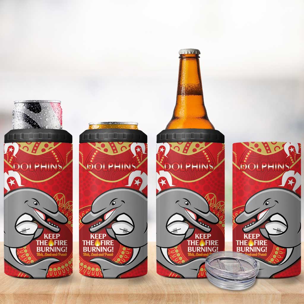 NRL Dolphins NAIDOC Week 4 in 1 Can Cooler Tumbler Keep The Fire Burning Indigenous Art