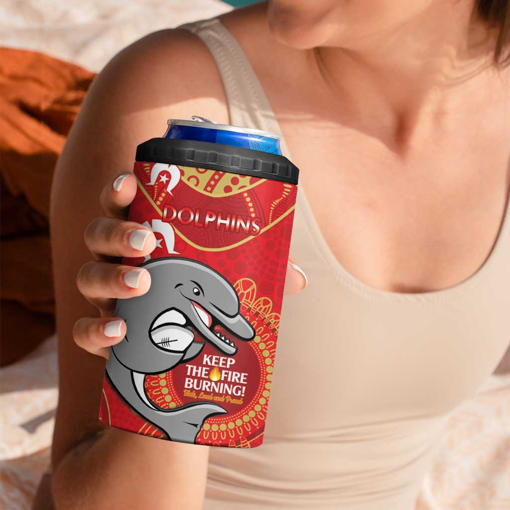 NRL Dolphins NAIDOC Week 4 in 1 Can Cooler Tumbler Keep The Fire Burning Indigenous Art