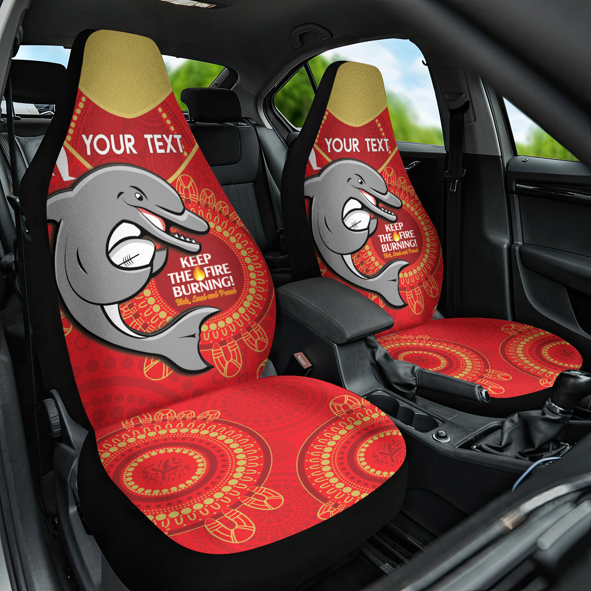 Custom NRL Dolphins NAIDOC Week Car Seat Cover Keep The Fire Burning Indigenous Art