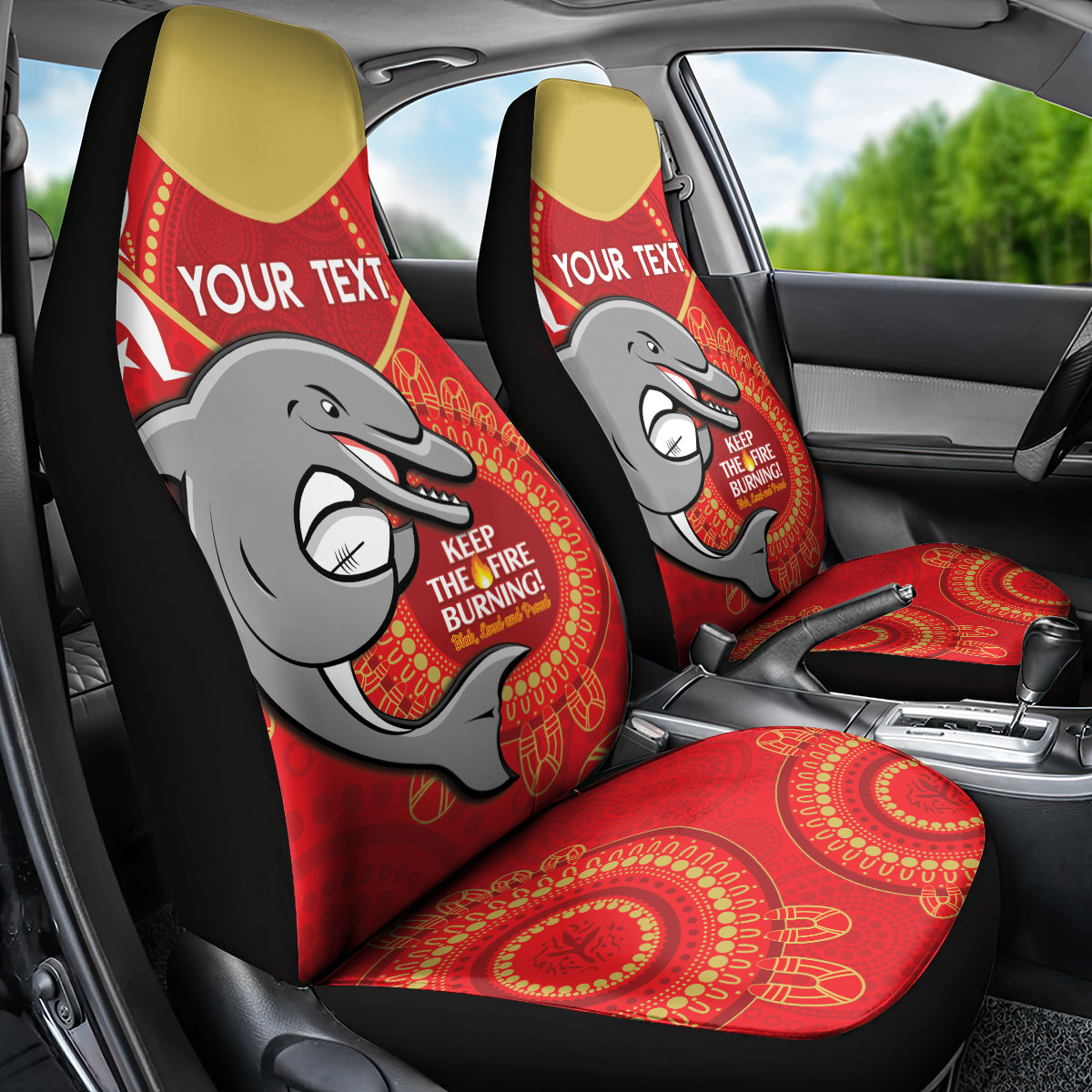 Custom NRL Dolphins NAIDOC Week Car Seat Cover Keep The Fire Burning Indigenous Art