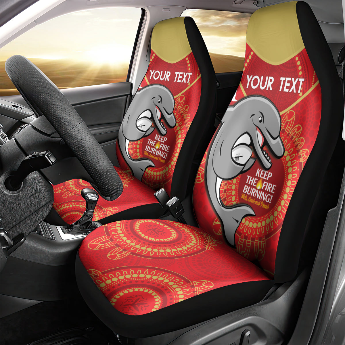 Custom NRL Dolphins NAIDOC Week Car Seat Cover Keep The Fire Burning Indigenous Art