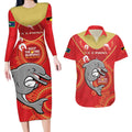 Custom NRL Dolphins NAIDOC Week Couples Matching Long Sleeve Bodycon Dress and Hawaiian Shirt Keep The Fire Burning Indigenous Art