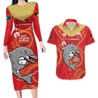 Custom NRL Dolphins NAIDOC Week Couples Matching Long Sleeve Bodycon Dress and Hawaiian Shirt Keep The Fire Burning Indigenous Art