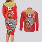 Custom NRL Dolphins NAIDOC Week Couples Matching Long Sleeve Bodycon Dress and Long Sleeve Button Shirt Keep The Fire Burning Indigenous Art