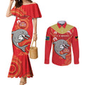 Custom NRL Dolphins NAIDOC Week Couples Matching Mermaid Dress and Long Sleeve Button Shirt Keep The Fire Burning Indigenous Art