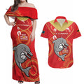 Custom NRL Dolphins NAIDOC Week Couples Matching Off Shoulder Maxi Dress and Hawaiian Shirt Keep The Fire Burning Indigenous Art