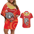 Custom NRL Dolphins NAIDOC Week Couples Matching Off Shoulder Short Dress and Hawaiian Shirt Keep The Fire Burning Indigenous Art