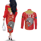 Custom NRL Dolphins NAIDOC Week Couples Matching Off The Shoulder Long Sleeve Dress and Long Sleeve Button Shirt Keep The Fire Burning Indigenous Art