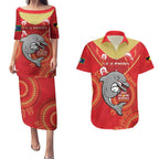 Custom NRL Dolphins NAIDOC Week Couples Matching Puletasi and Hawaiian Shirt Keep The Fire Burning Indigenous Art