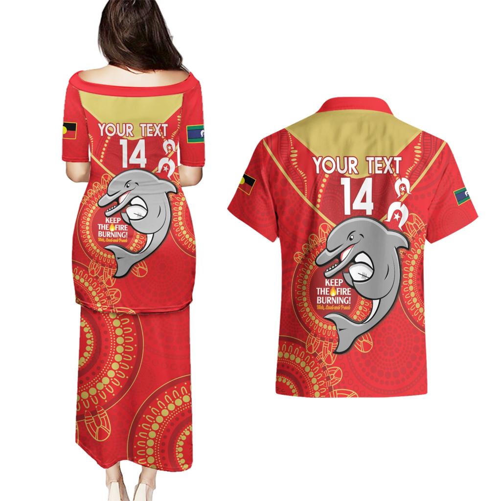 Custom NRL Dolphins NAIDOC Week Couples Matching Puletasi and Hawaiian Shirt Keep The Fire Burning Indigenous Art