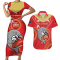 Custom NRL Dolphins NAIDOC Week Couples Matching Short Sleeve Bodycon Dress and Hawaiian Shirt Keep The Fire Burning Indigenous Art