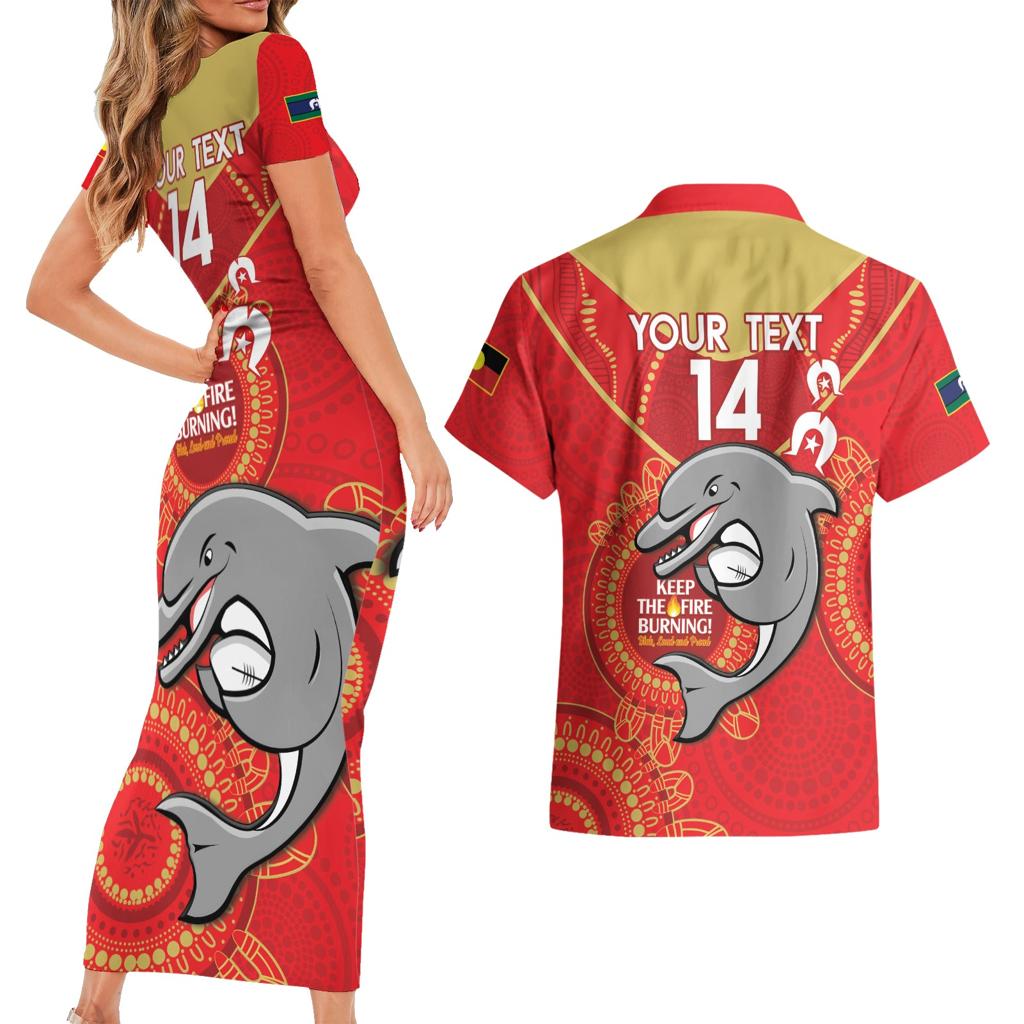 Custom NRL Dolphins NAIDOC Week Couples Matching Short Sleeve Bodycon Dress and Hawaiian Shirt Keep The Fire Burning Indigenous Art