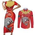 Custom NRL Dolphins NAIDOC Week Couples Matching Short Sleeve Bodycon Dress and Long Sleeve Button Shirt Keep The Fire Burning Indigenous Art