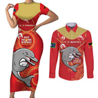 Custom NRL Dolphins NAIDOC Week Couples Matching Short Sleeve Bodycon Dress and Long Sleeve Button Shirt Keep The Fire Burning Indigenous Art