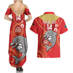 Custom NRL Dolphins NAIDOC Week Couples Matching Summer Maxi Dress and Hawaiian Shirt Keep The Fire Burning Indigenous Art