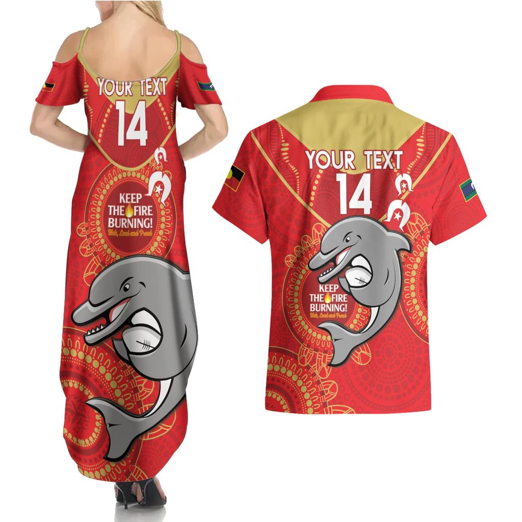 Custom NRL Dolphins NAIDOC Week Couples Matching Summer Maxi Dress and Hawaiian Shirt Keep The Fire Burning Indigenous Art