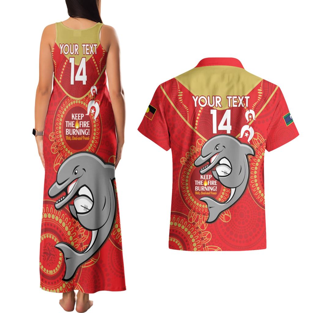 Custom NRL Dolphins NAIDOC Week Couples Matching Tank Maxi Dress and Hawaiian Shirt Keep The Fire Burning Indigenous Art