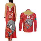 Custom NRL Dolphins NAIDOC Week Couples Matching Tank Maxi Dress and Long Sleeve Button Shirt Keep The Fire Burning Indigenous Art