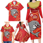 Custom NRL Dolphins NAIDOC Week Family Matching Long Sleeve Bodycon Dress and Hawaiian Shirt Keep The Fire Burning Indigenous Art