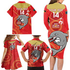 Custom NRL Dolphins NAIDOC Week Family Matching Long Sleeve Bodycon Dress and Hawaiian Shirt Keep The Fire Burning Indigenous Art
