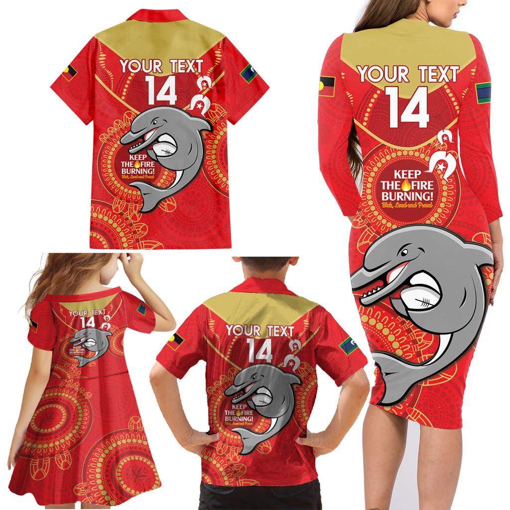 Custom NRL Dolphins NAIDOC Week Family Matching Long Sleeve Bodycon Dress and Hawaiian Shirt Keep The Fire Burning Indigenous Art