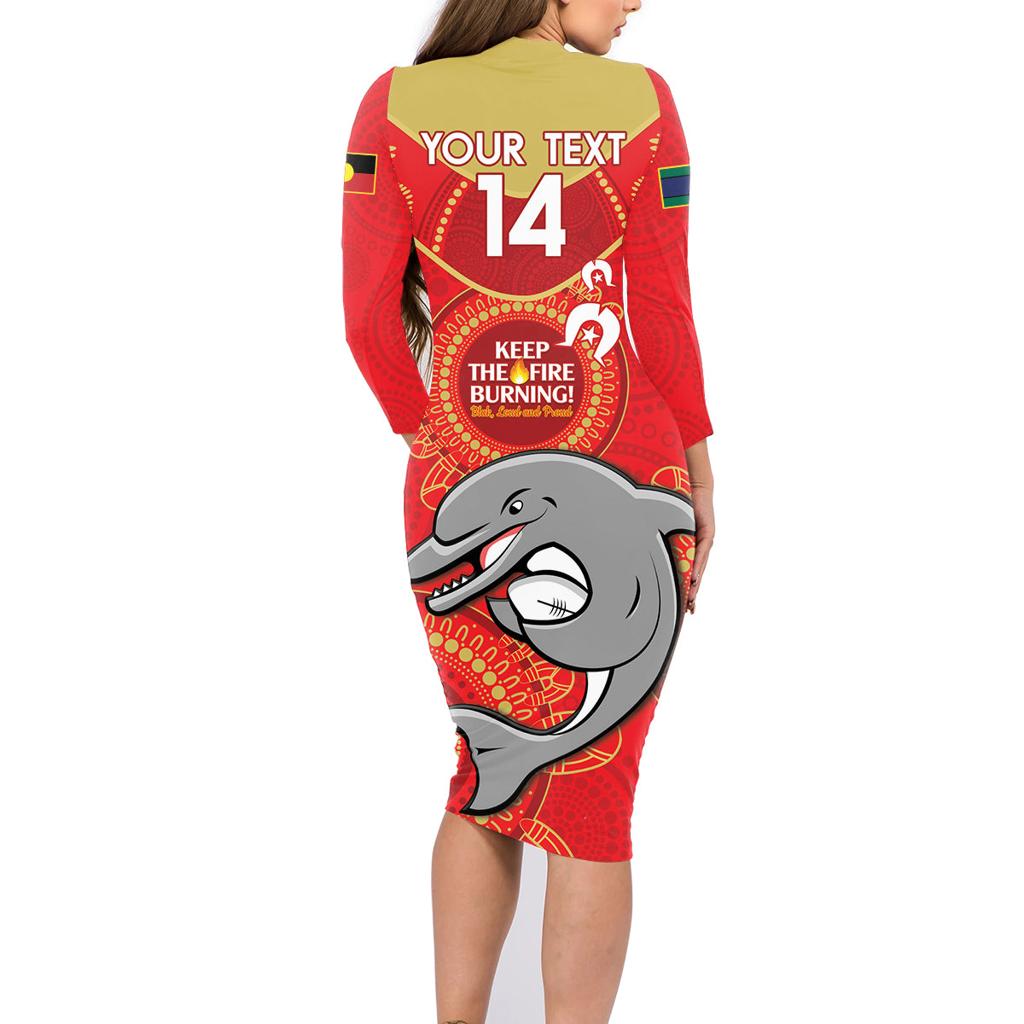 Custom NRL Dolphins NAIDOC Week Family Matching Long Sleeve Bodycon Dress and Hawaiian Shirt Keep The Fire Burning Indigenous Art