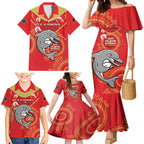 Custom NRL Dolphins NAIDOC Week Family Matching Mermaid Dress and Hawaiian Shirt Keep The Fire Burning Indigenous Art