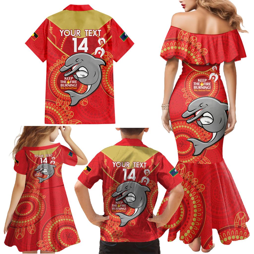 Custom NRL Dolphins NAIDOC Week Family Matching Mermaid Dress and Hawaiian Shirt Keep The Fire Burning Indigenous Art