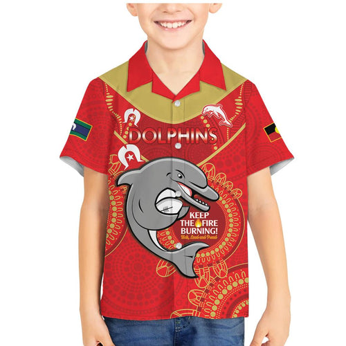 Custom NRL Dolphins NAIDOC Week Family Matching Mermaid Dress and Hawaiian Shirt Keep The Fire Burning Indigenous Art