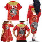 Custom NRL Dolphins NAIDOC Week Family Matching Off The Shoulder Long Sleeve Dress and Hawaiian Shirt Keep The Fire Burning Indigenous Art