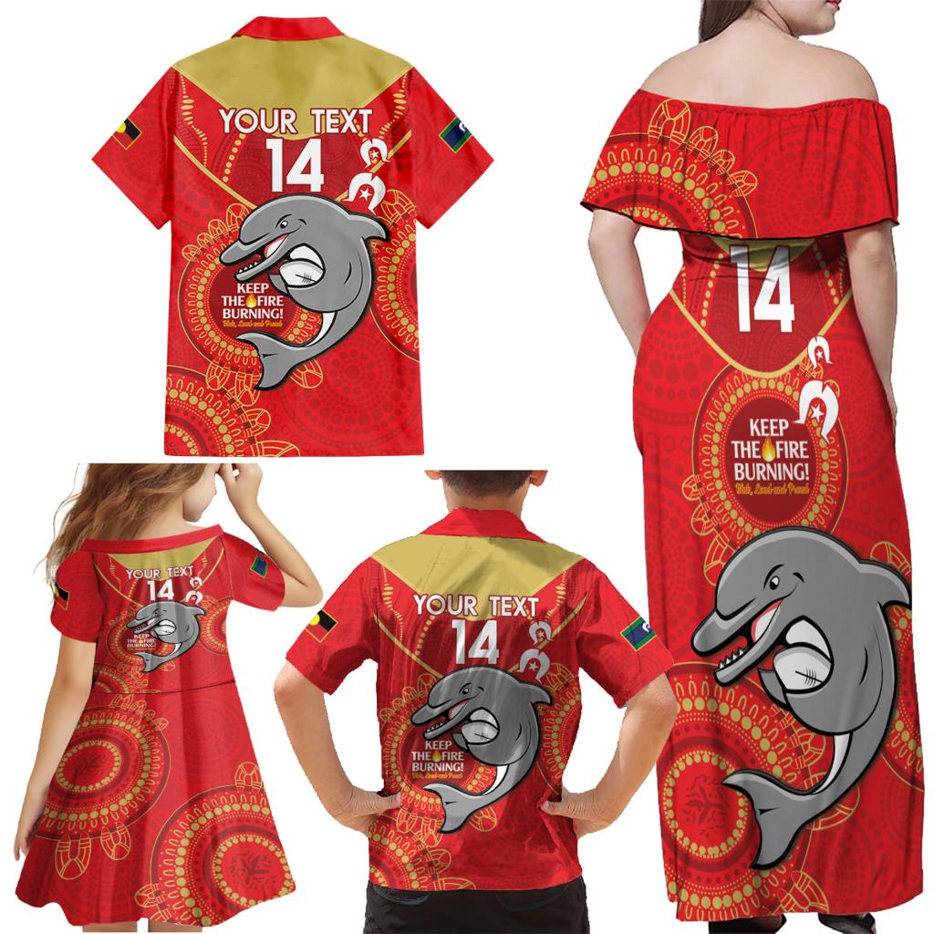 Custom NRL Dolphins NAIDOC Week Family Matching Off Shoulder Maxi Dress and Hawaiian Shirt Keep The Fire Burning Indigenous Art