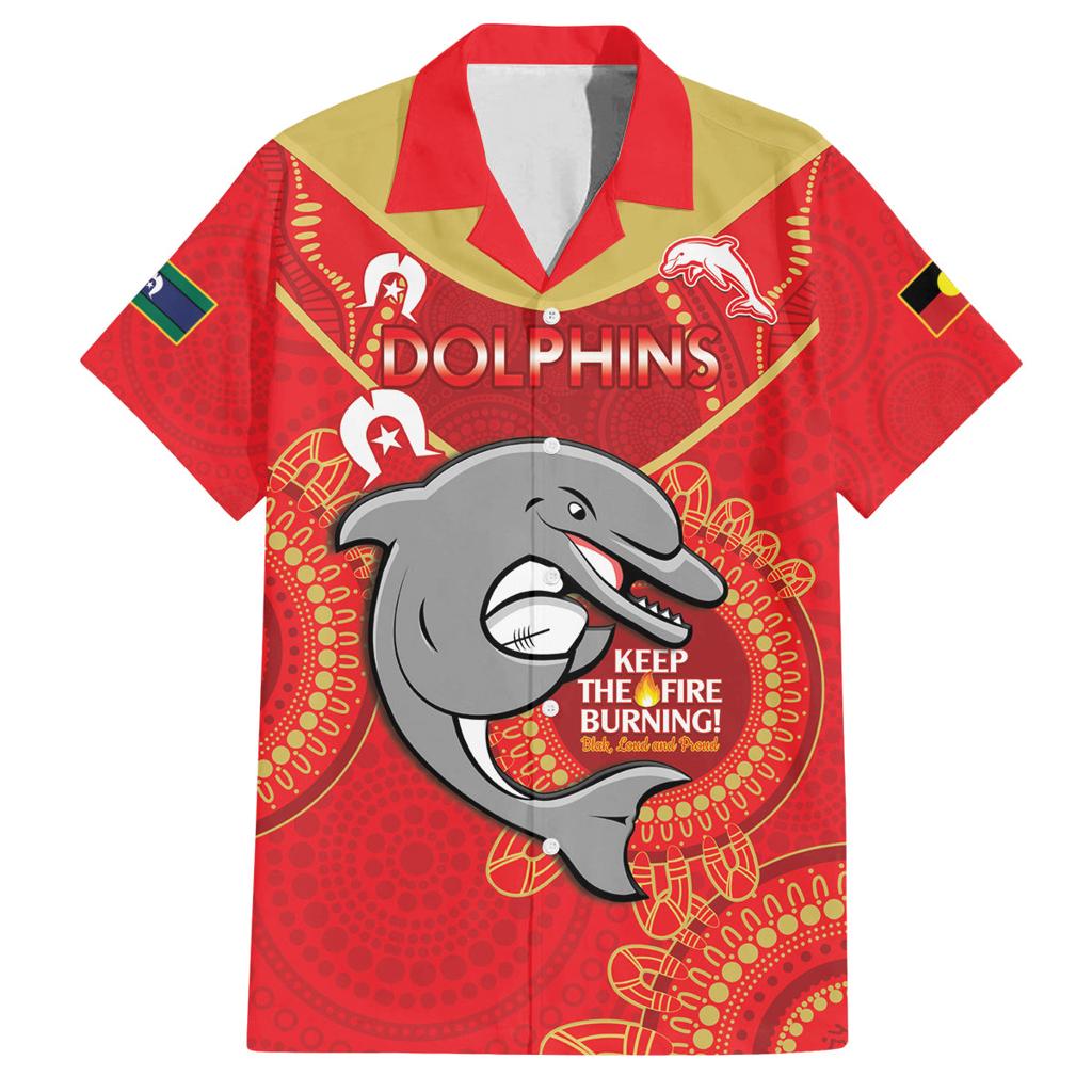Custom NRL Dolphins NAIDOC Week Family Matching Off Shoulder Maxi Dress and Hawaiian Shirt Keep The Fire Burning Indigenous Art
