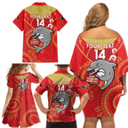 Custom NRL Dolphins NAIDOC Week Family Matching Off Shoulder Short Dress and Hawaiian Shirt Keep The Fire Burning Indigenous Art