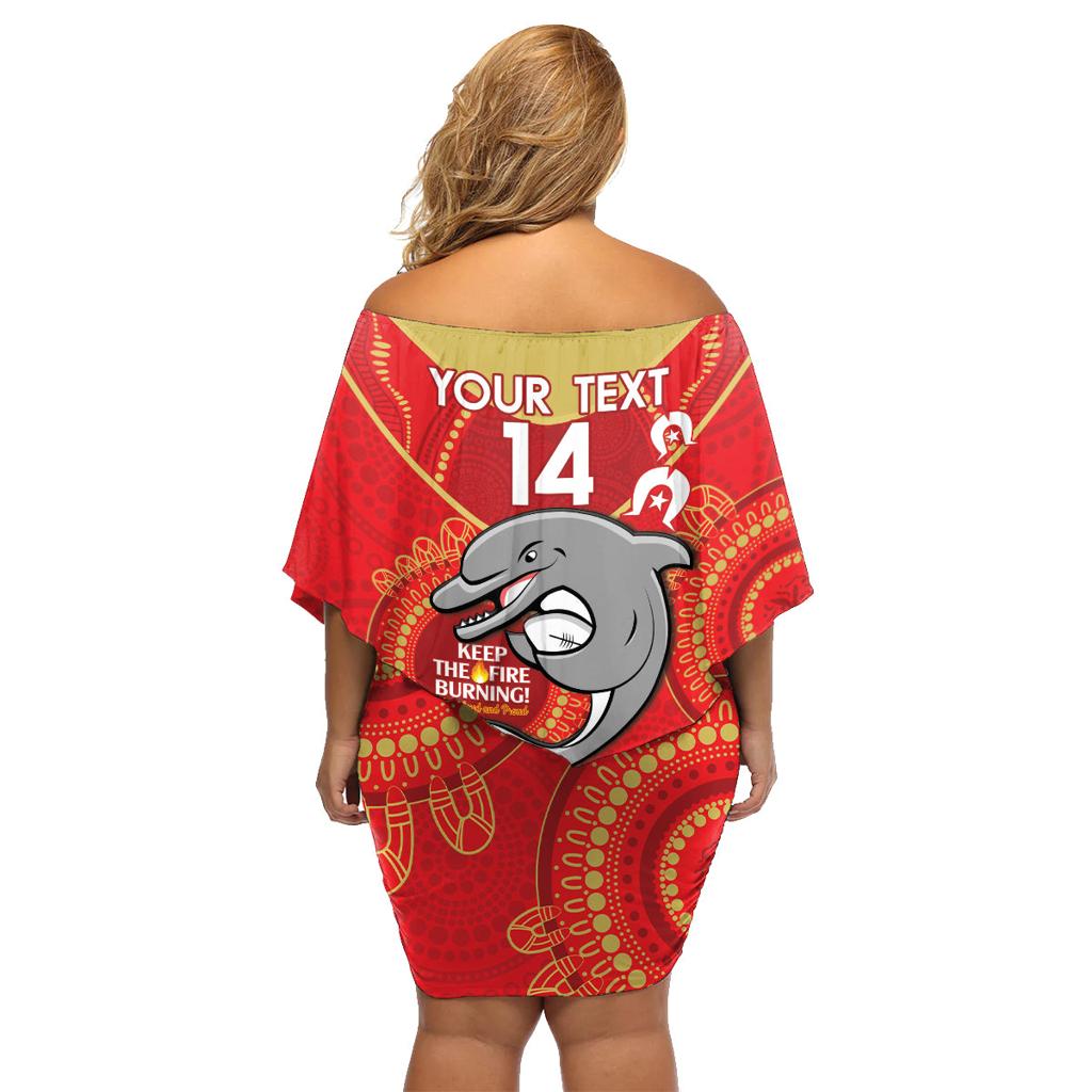 Custom NRL Dolphins NAIDOC Week Family Matching Off Shoulder Short Dress and Hawaiian Shirt Keep The Fire Burning Indigenous Art
