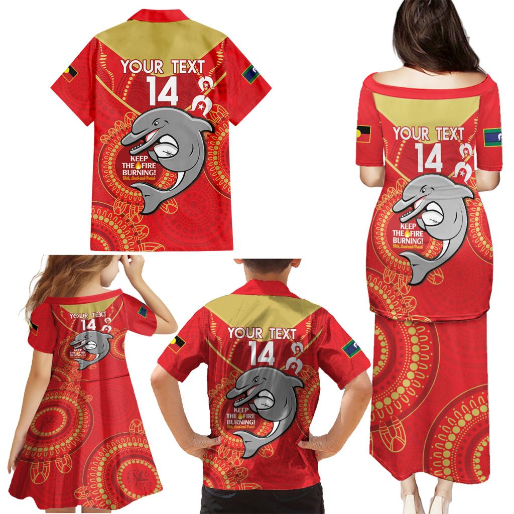 Custom NRL Dolphins NAIDOC Week Family Matching Puletasi and Hawaiian Shirt Keep The Fire Burning Indigenous Art