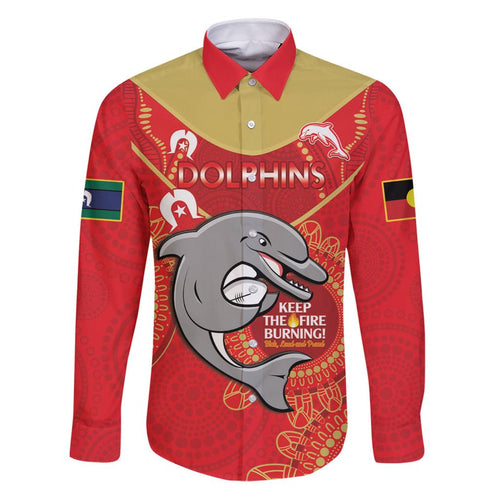 Custom NRL Dolphins NAIDOC Week Family Matching Puletasi and Hawaiian Shirt Keep The Fire Burning Indigenous Art