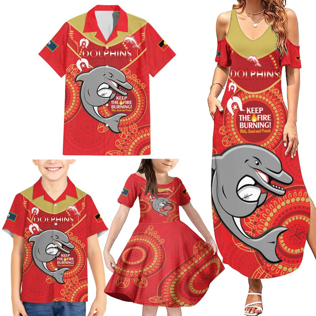 Custom NRL Dolphins NAIDOC Week Family Matching Summer Maxi Dress and Hawaiian Shirt Keep The Fire Burning Indigenous Art