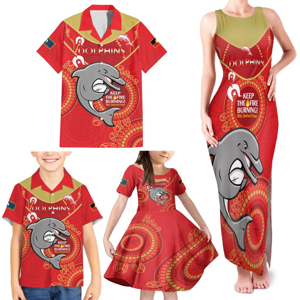 Custom NRL Dolphins NAIDOC Week Family Matching Tank Maxi Dress and Hawaiian Shirt Keep The Fire Burning Indigenous Art