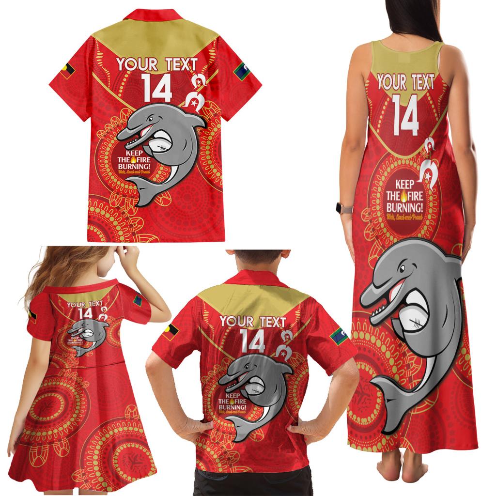 Custom NRL Dolphins NAIDOC Week Family Matching Tank Maxi Dress and Hawaiian Shirt Keep The Fire Burning Indigenous Art