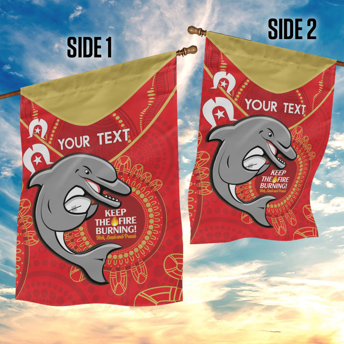 Custom NRL Dolphins NAIDOC Week Garden Flag Keep The Fire Burning Indigenous Art