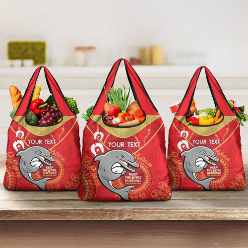Custom NRL Dolphins NAIDOC Week Grocery Bag Keep The Fire Burning Indigenous Art