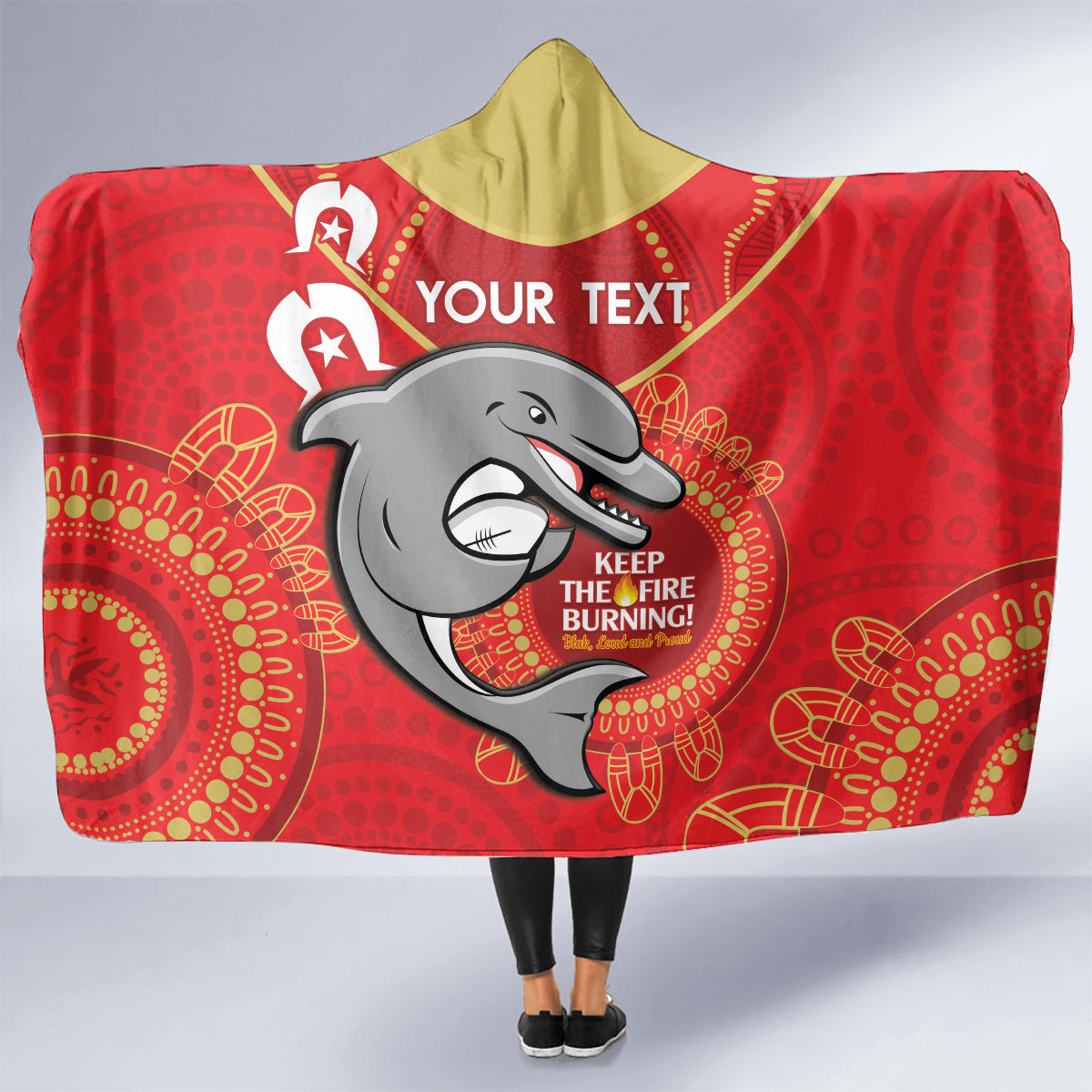 Custom NRL Dolphins NAIDOC Week Hooded Blanket Keep The Fire Burning Indigenous Art