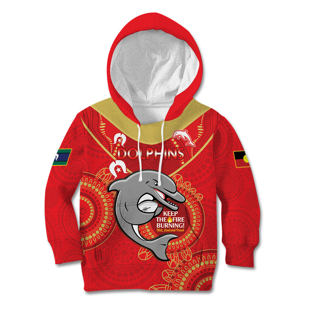 Custom NRL Dolphins NAIDOC Week Kid Hoodie Keep The Fire Burning Indigenous Art