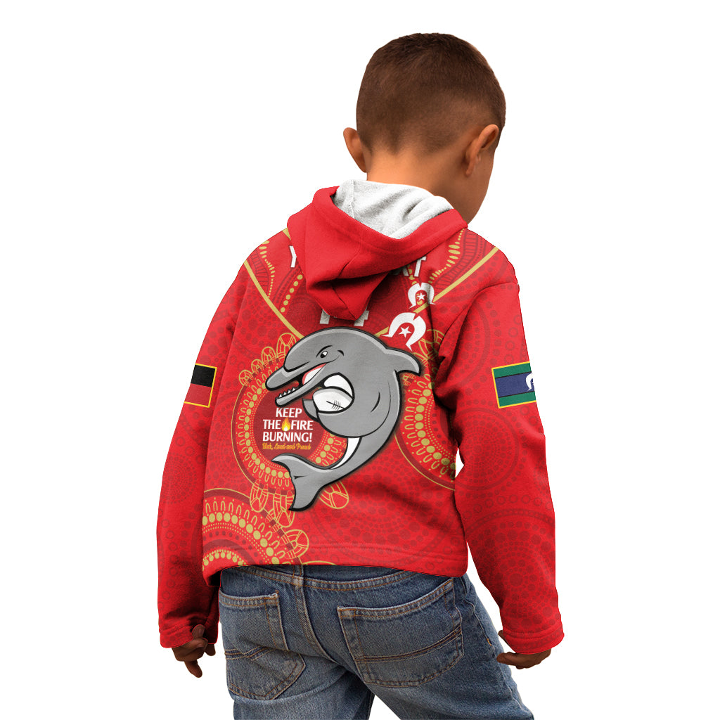 Custom NRL Dolphins NAIDOC Week Kid Hoodie Keep The Fire Burning Indigenous Art