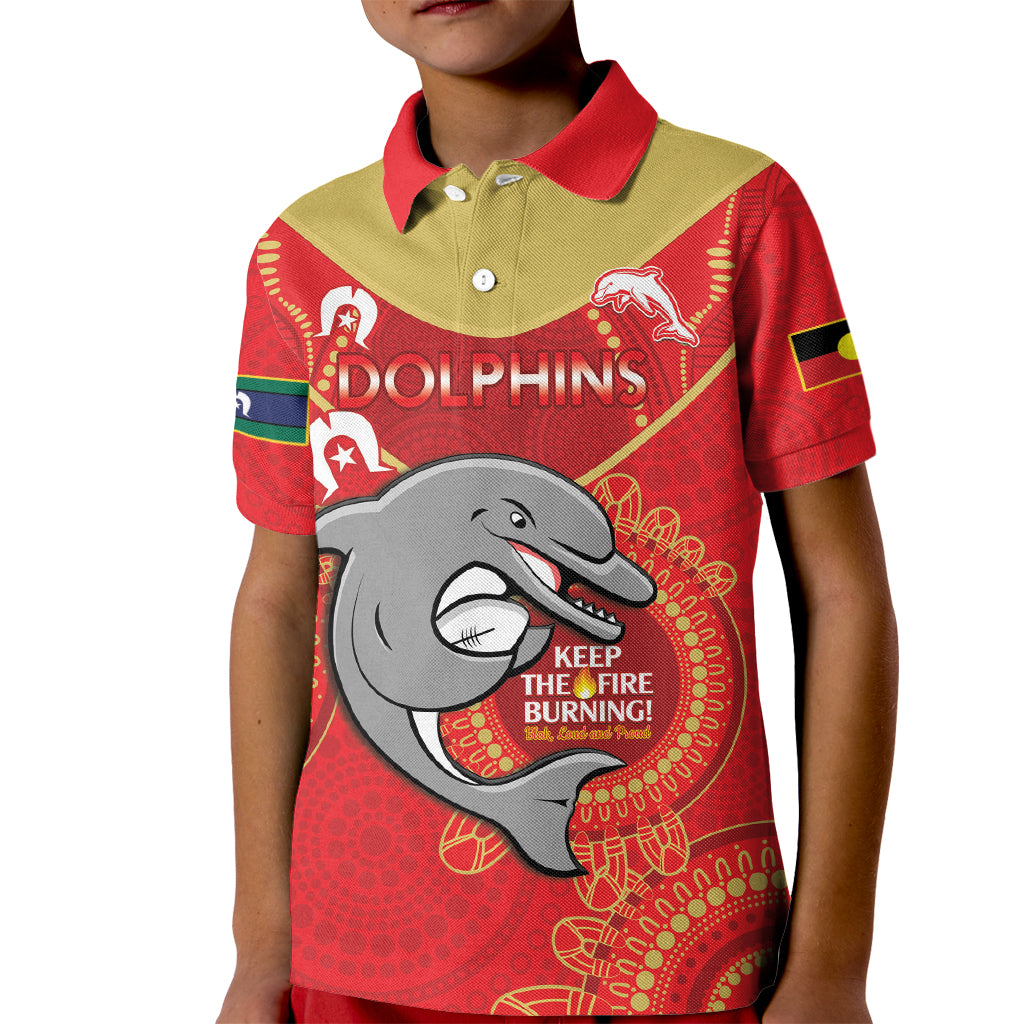 Custom NRL Dolphins NAIDOC Week Kid Polo Shirt Keep The Fire Burning Indigenous Art