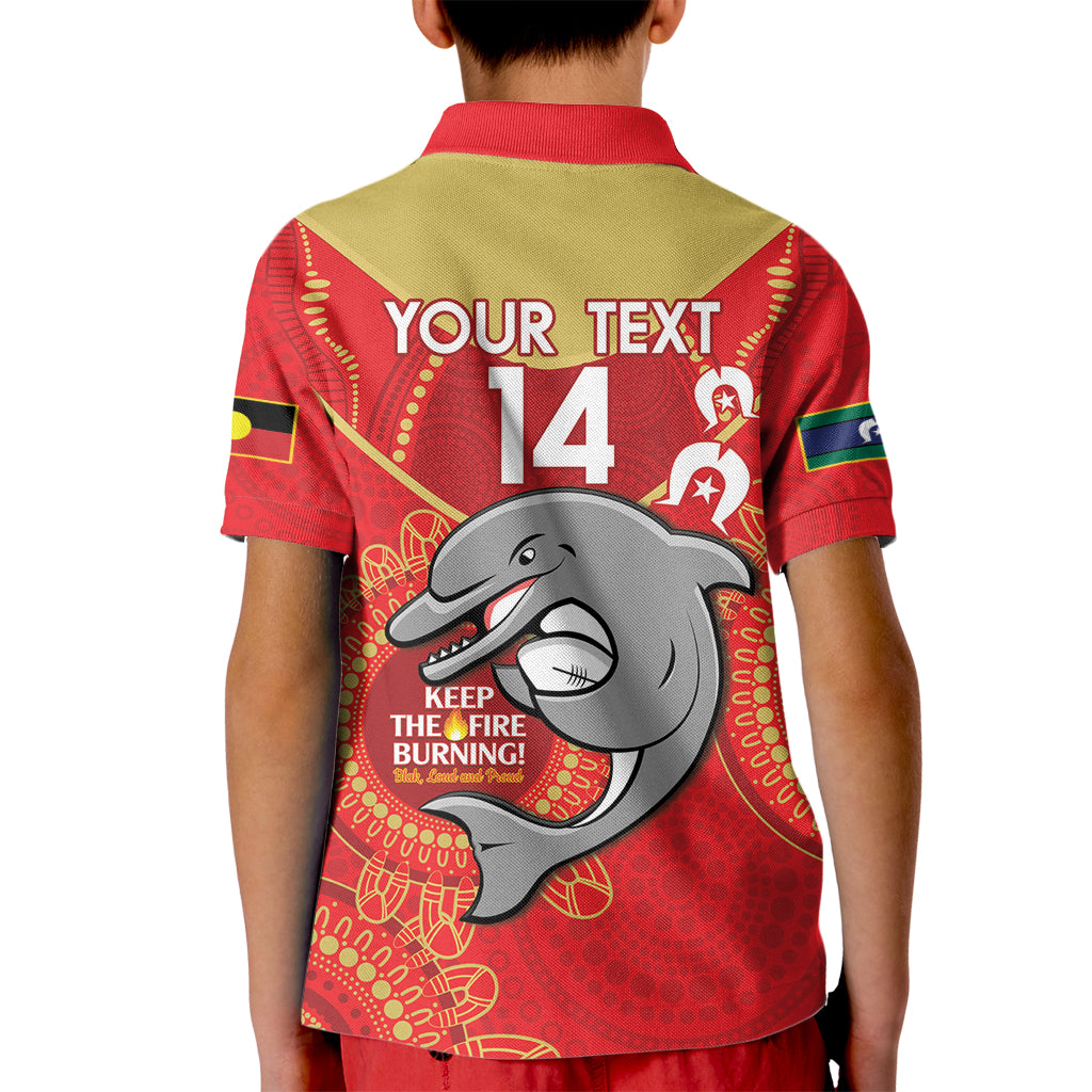 Custom NRL Dolphins NAIDOC Week Kid Polo Shirt Keep The Fire Burning Indigenous Art