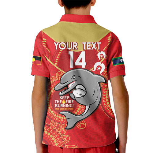 Custom NRL Dolphins NAIDOC Week Kid Polo Shirt Keep The Fire Burning Indigenous Art