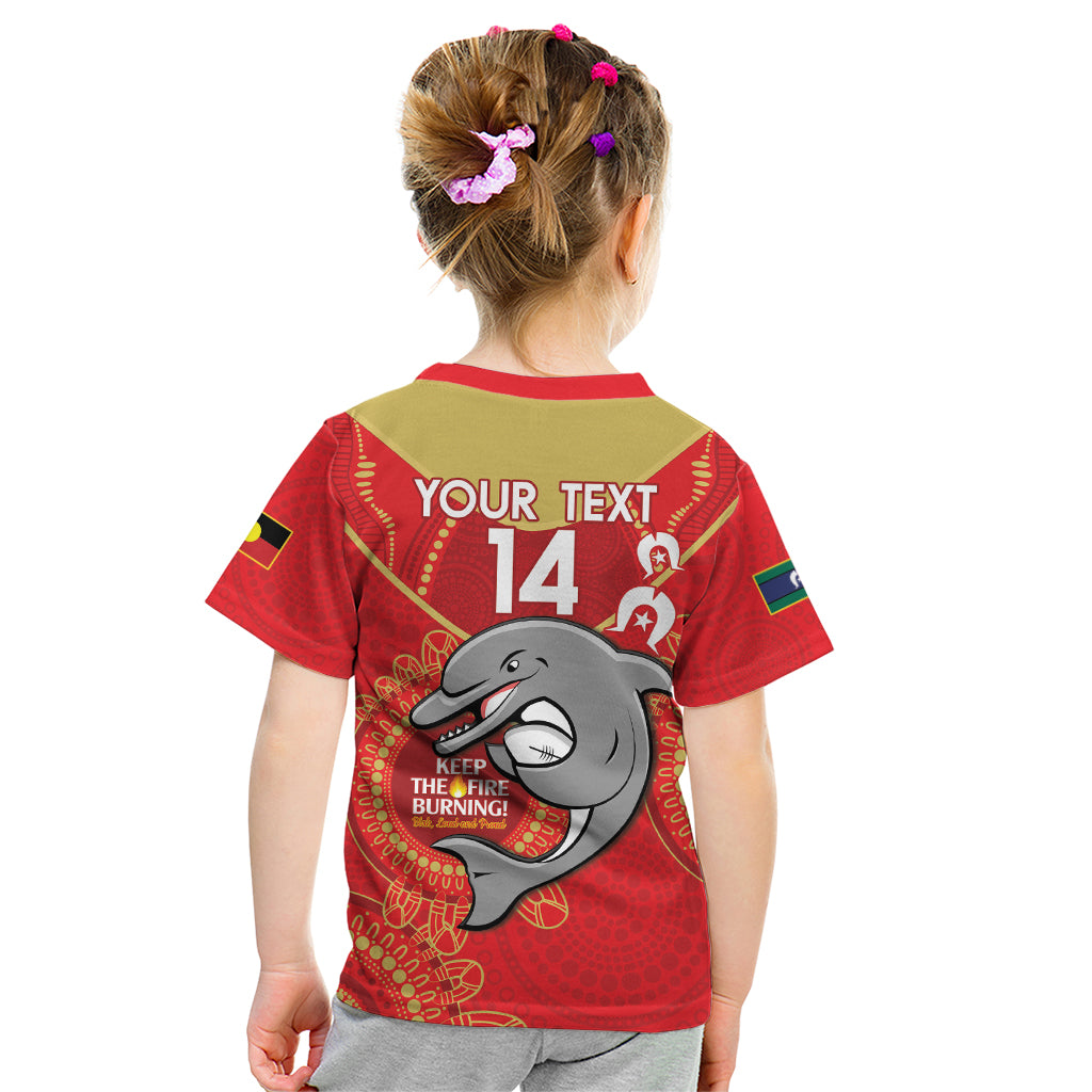 Custom NRL Dolphins NAIDOC Week Kid T Shirt Keep The Fire Burning Indigenous Art